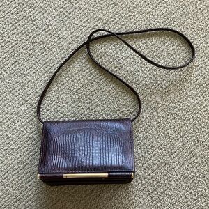 Vintage Elka 1980s Crocodile Skin Hard Case Accordion Style Crossbody Bag Purse